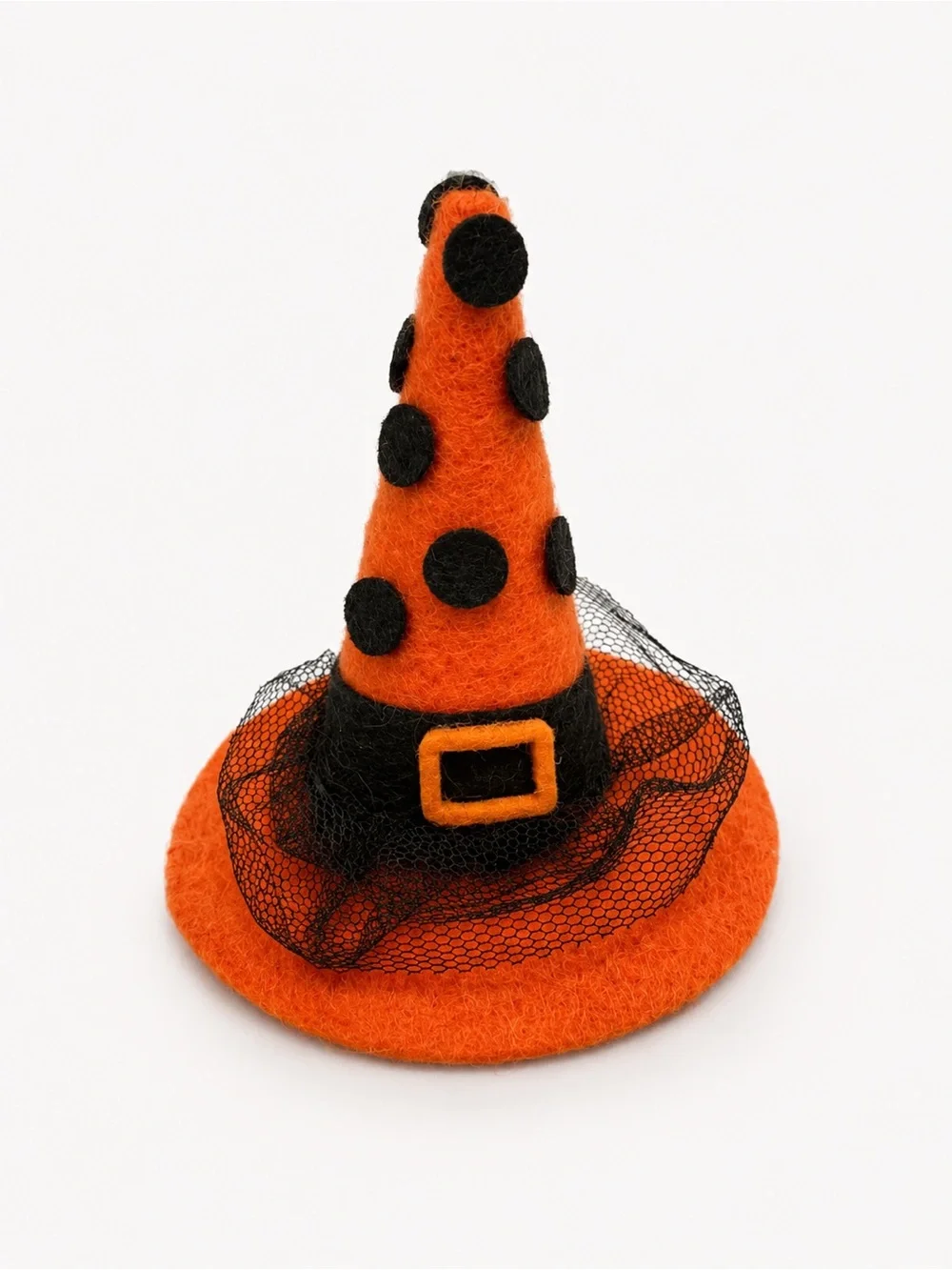 NEW Handcrafted Orange Witch Hat with Black Polka Dots Hair Clip